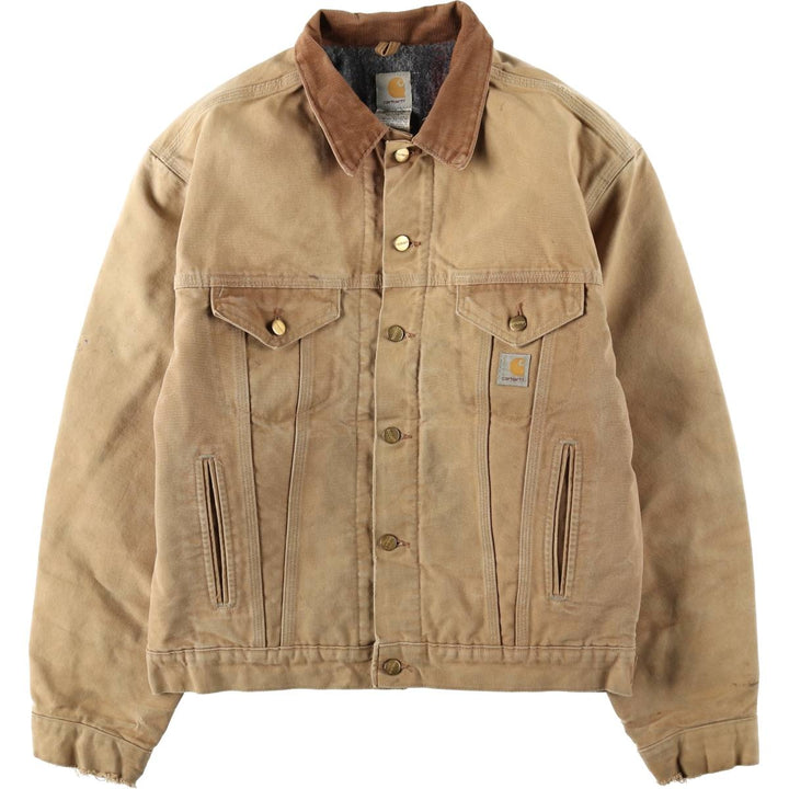 2000'S Carhartt Padded Trucker Jacket, Duck Work Jacket, Made in USA, Men's Size L (approx.) cotton Beige type Vintage Second Hand
