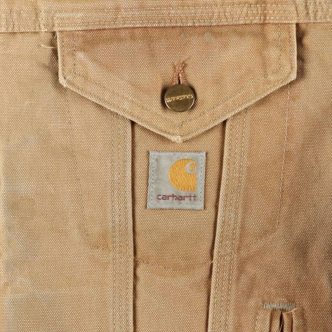 2000'S Carhartt Padded Trucker Jacket, Duck Work Jacket, Made in USA, Men's Size L (approx.) cotton Beige type Vintage Second Hand
