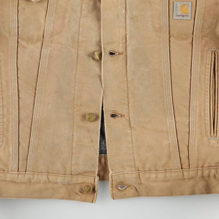 2000'S Carhartt Padded Trucker Jacket, Duck Work Jacket, Made in USA, Men's Size L (approx.) cotton Beige type Vintage Second Hand