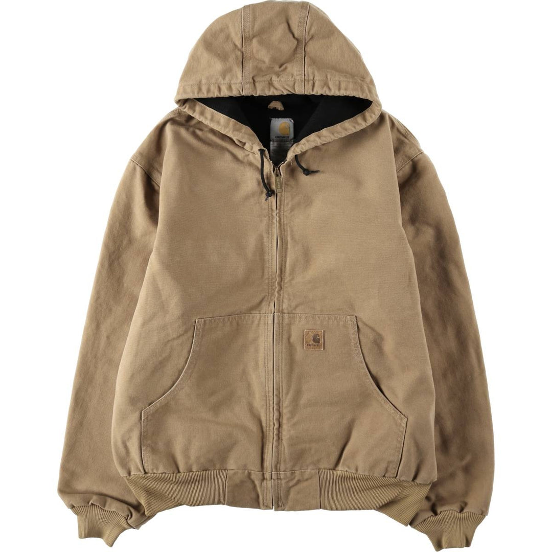 Carhartt Active Jacket Duck Full Zip Hoodie Men's L size cotton Beige type Vintage Second Hand