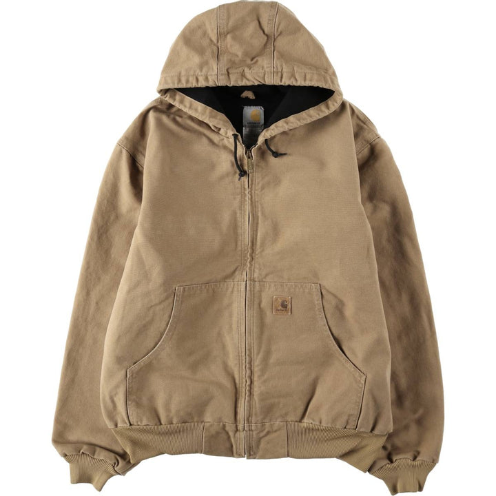 Carhartt Active Jacket Duck Full Zip Hoodie Men's L size cotton Beige type Vintage Second Hand