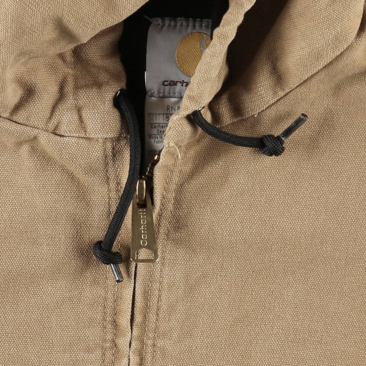 Carhartt Active Jacket Duck Full Zip Hoodie Men's L size cotton Beige type Vintage Second Hand