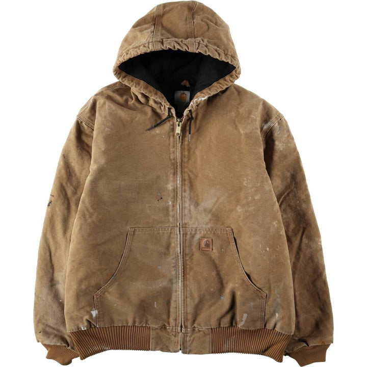 Carhartt Active Jacket, Padded, Painted Duck Full-Zip Hoodie, Men's Size XL (approx.) cotton brown type Vintage Second Hand