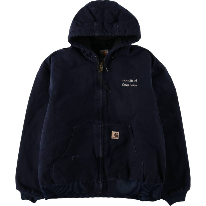 2000'S Carhartt Active Jacket, Padded Duck Full Zip Hoodie, Men's Size XL cotton navy blue type Vintage Second Hand