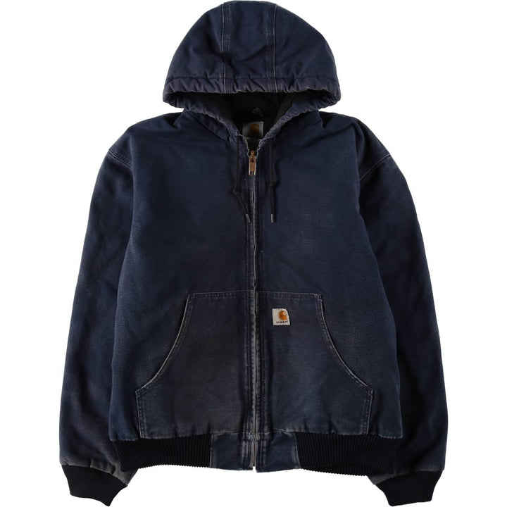 Carhartt Active Jacket, Padded Duck Full-Zip Hoodie, Made in USA, Men's Size L cotton navy blue type Vintage Second Hand