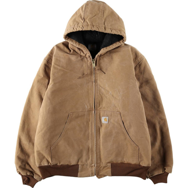 Carhartt Active Jacket, Padded Duck Full-Zip Hoodie, Made in USA, Men's Size L cotton ocher yellow type Vintage Second Hand