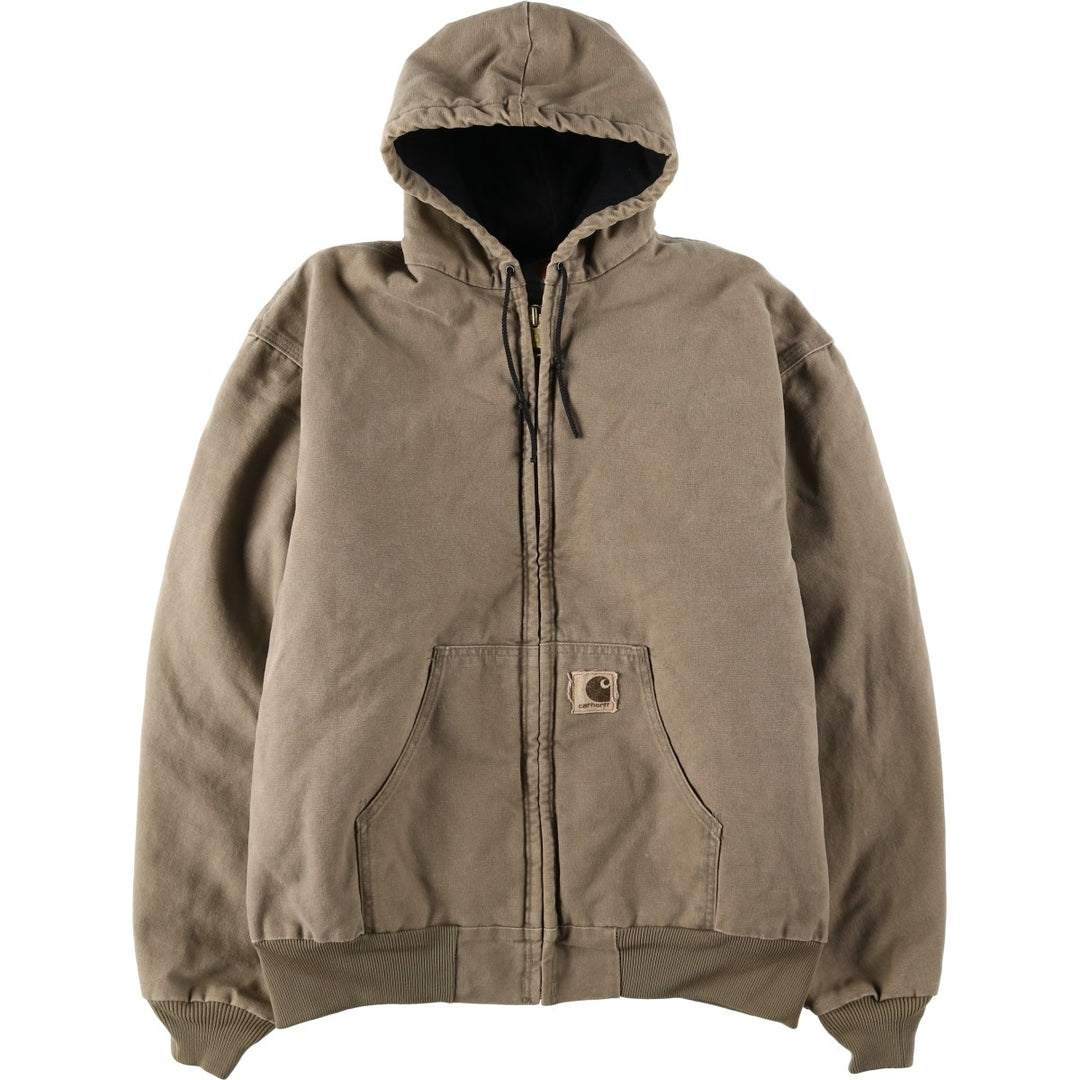 2000'S Carhartt Active Jacket, Padded Duck Full-Zip Hoodie, Made in USA, Men's XL cotton beige type brown Vintage Second Hand