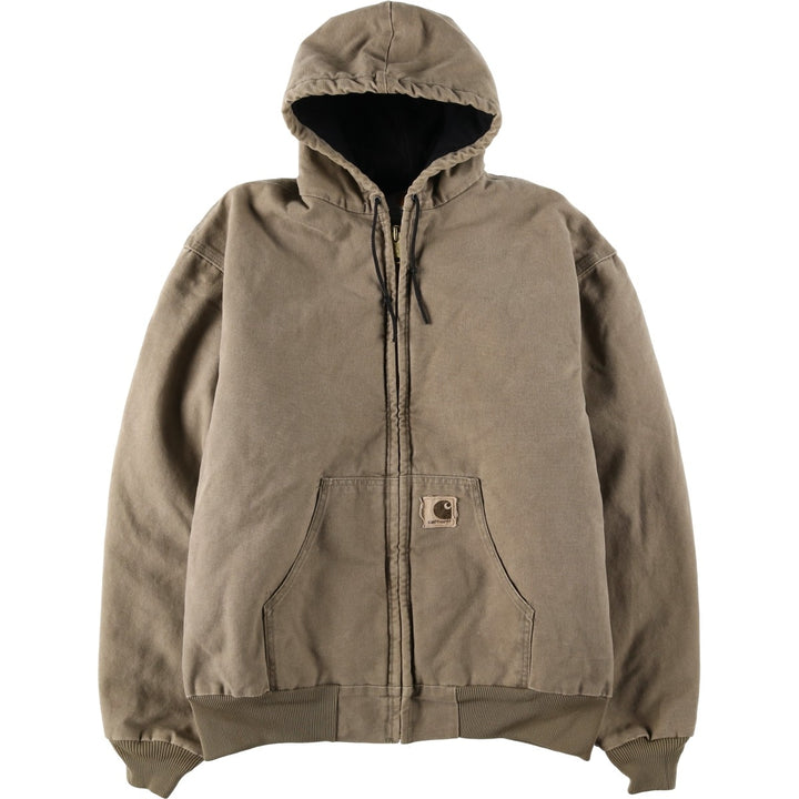 2000'S Carhartt Active Jacket, Padded Duck Full-Zip Hoodie, Made in USA, Men's XL cotton beige type brown Vintage Second Hand