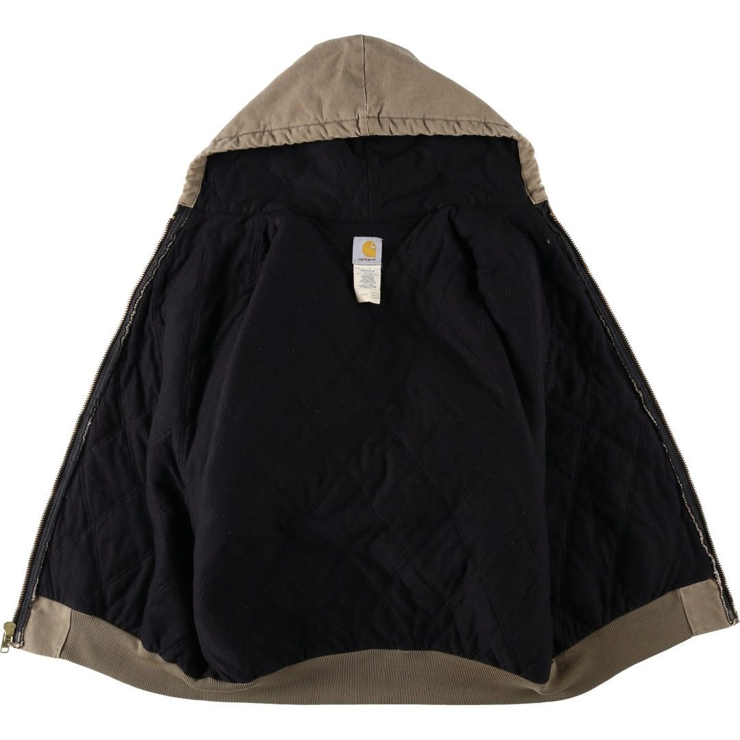 2000'S Carhartt Active Jacket, Padded Duck Full-Zip Hoodie, Made in USA, Men's XL cotton beige type brown Vintage Second Hand