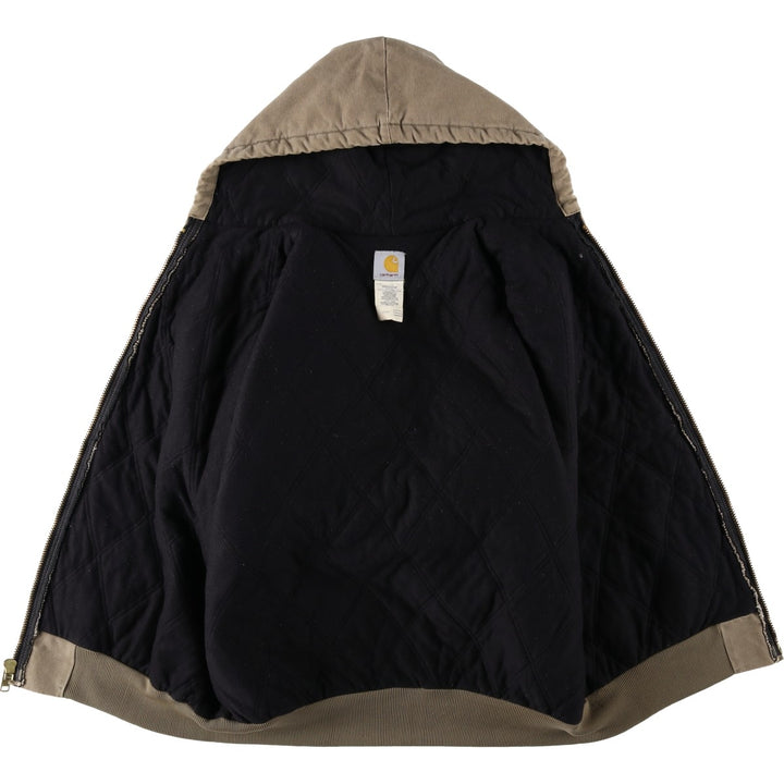 2000'S Carhartt Active Jacket, Padded Duck Full-Zip Hoodie, Made in USA, Men's XL cotton beige type brown Vintage Second Hand