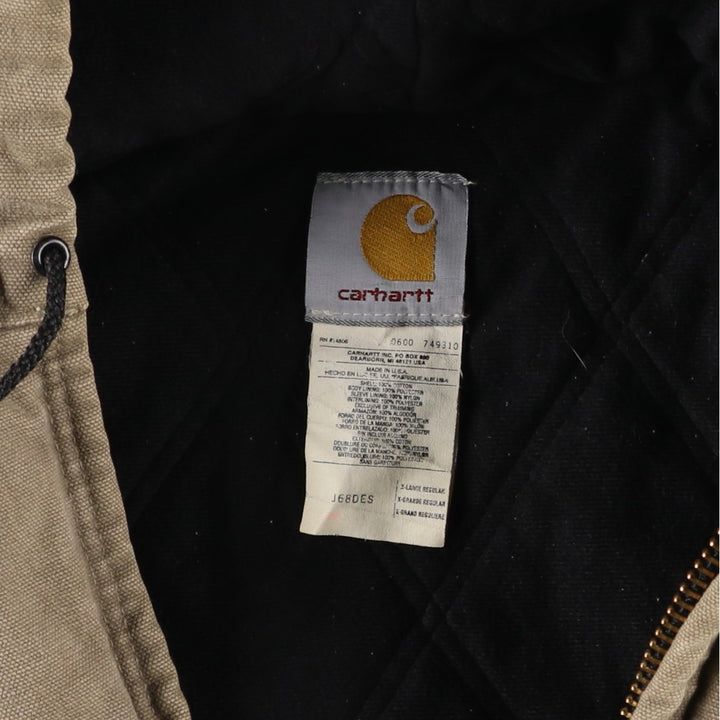 2000'S Carhartt Active Jacket, Padded Duck Full-Zip Hoodie, Made in USA, Men's XL cotton beige type brown Vintage Second Hand