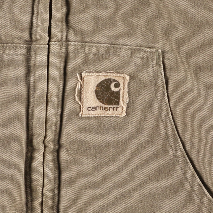 2000'S Carhartt Active Jacket, Padded Duck Full-Zip Hoodie, Made in USA, Men's XL cotton beige type brown Vintage Second Hand