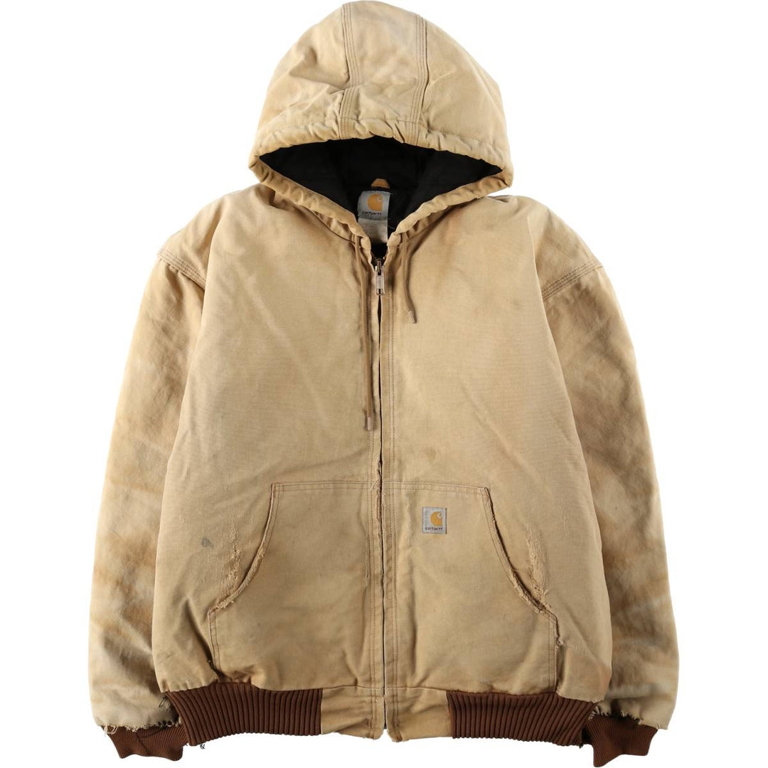 00'S Carhartt Active Jacket, Padded Duck Full Zip Hoodie, Men's XXL cotton ocher yellow type Vintage Second Hand