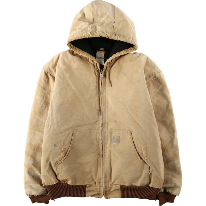 00'S Carhartt Active Jacket, Padded Duck Full Zip Hoodie, Men's XXL cotton ocher yellow type Vintage Second Hand