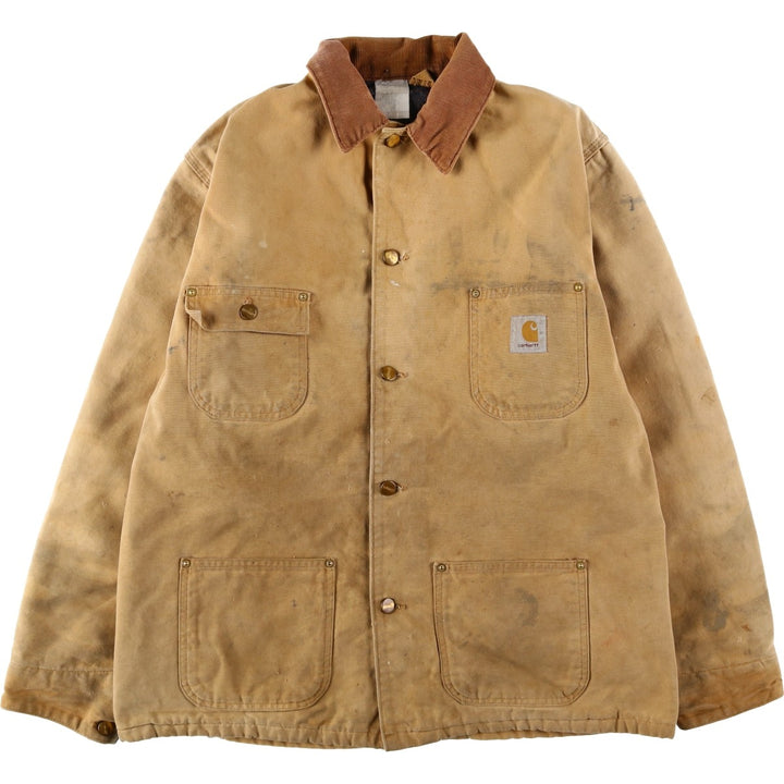 Carhartt Michigan Chore Coat Duck Coverall Made in USA Men's L size unclear ocher yellow type Vintage Second Hand