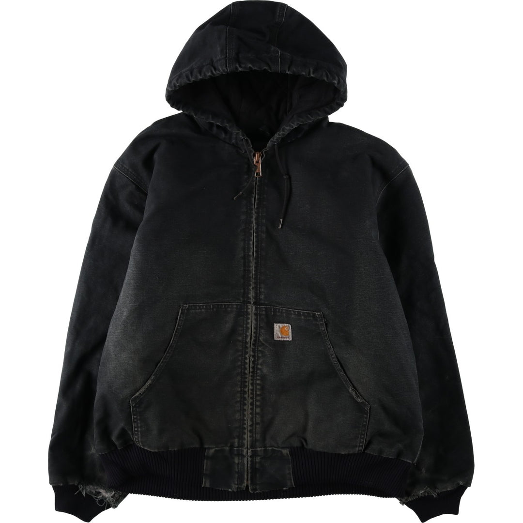 2000'S Carhartt Active Jacket, Padded Duck Full Zip Hoodie, Men's Size XL cotton black type Vintage Second Hand