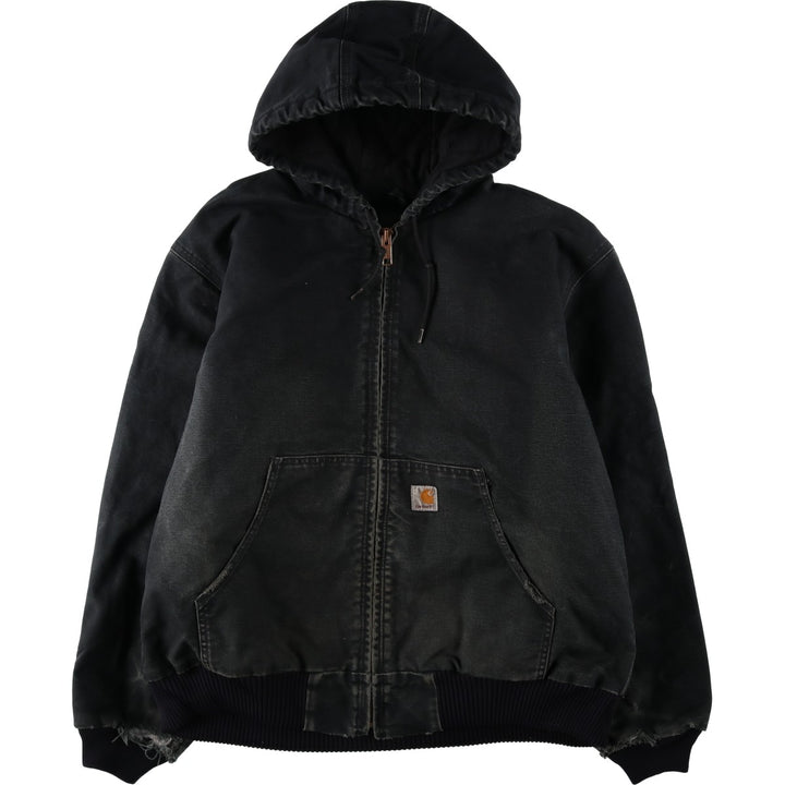 2000'S Carhartt Active Jacket, Padded Duck Full Zip Hoodie, Men's Size XL cotton black type Vintage Second Hand