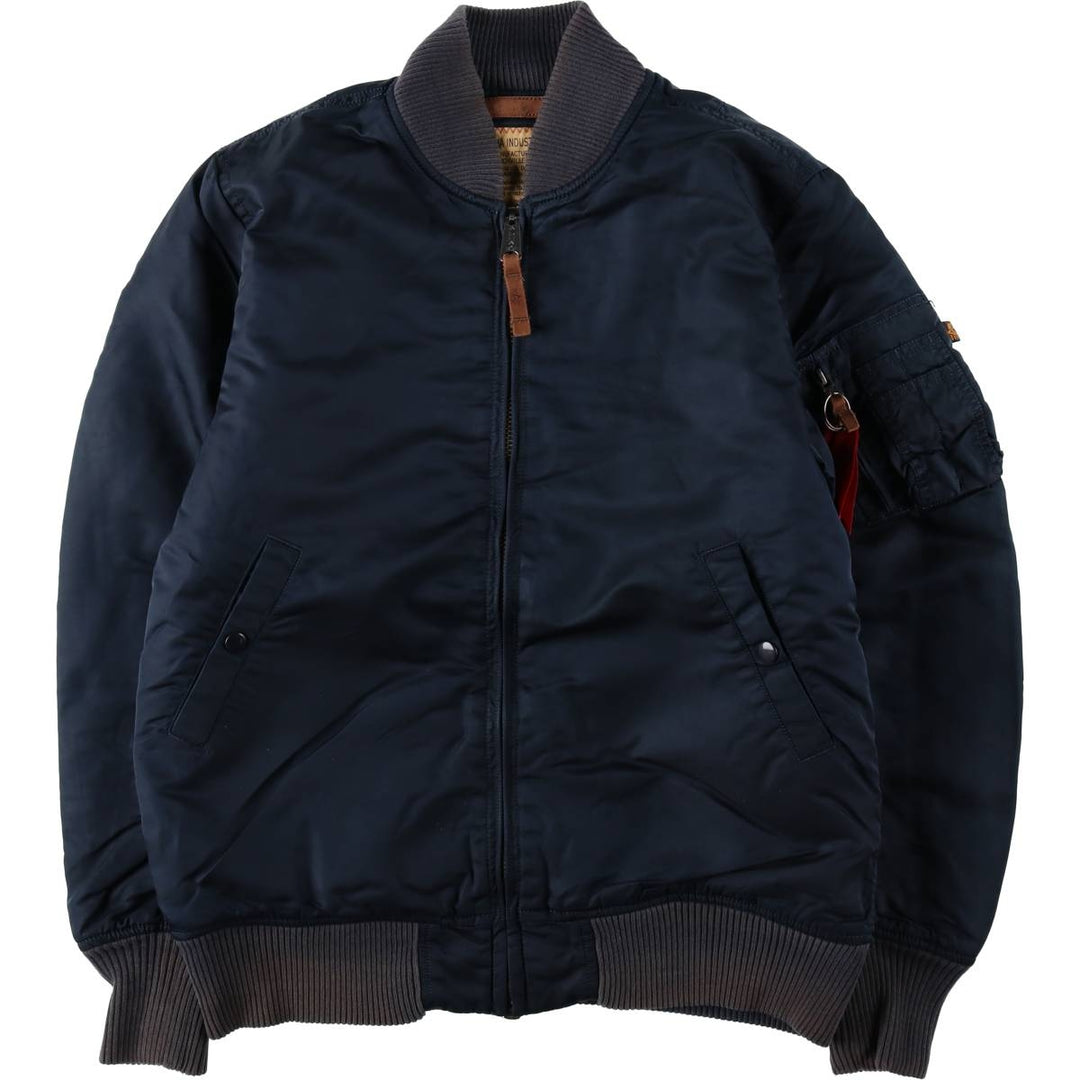 Civilian Alpha MA-1 style padded military flight jacket, men's size M Nylon navy blue type Vintage Second Hand