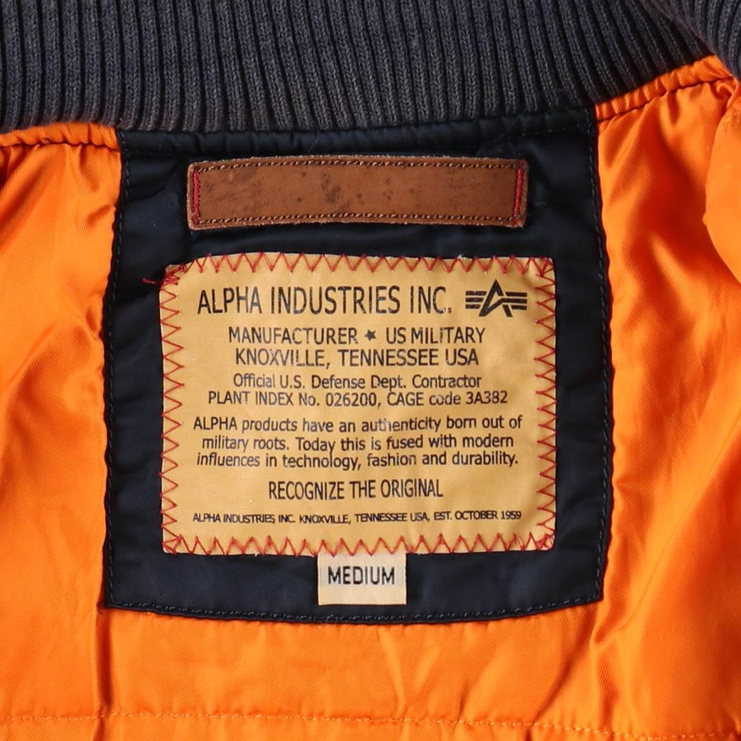 Civilian Alpha MA-1 style padded military flight jacket, men's size M Nylon navy blue type Vintage Second Hand