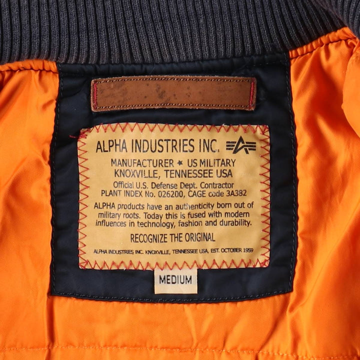 Civilian Alpha MA-1 style padded military flight jacket, men's size M Nylon navy blue type Vintage Second Hand