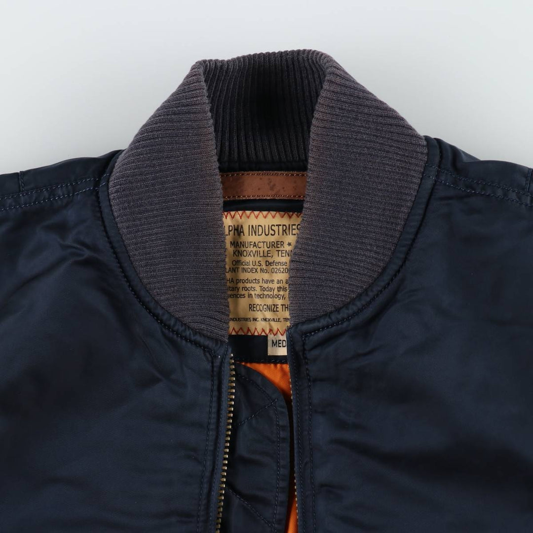 Civilian Alpha MA-1 style padded military flight jacket, men's size M Nylon navy blue type Vintage Second Hand
