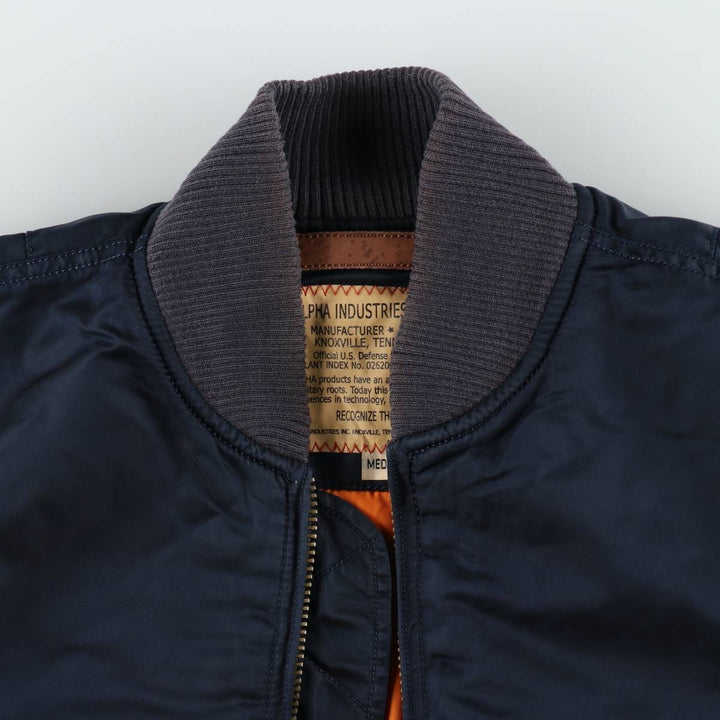 Civilian Alpha MA-1 style padded military flight jacket, men's size M Nylon navy blue type Vintage Second Hand