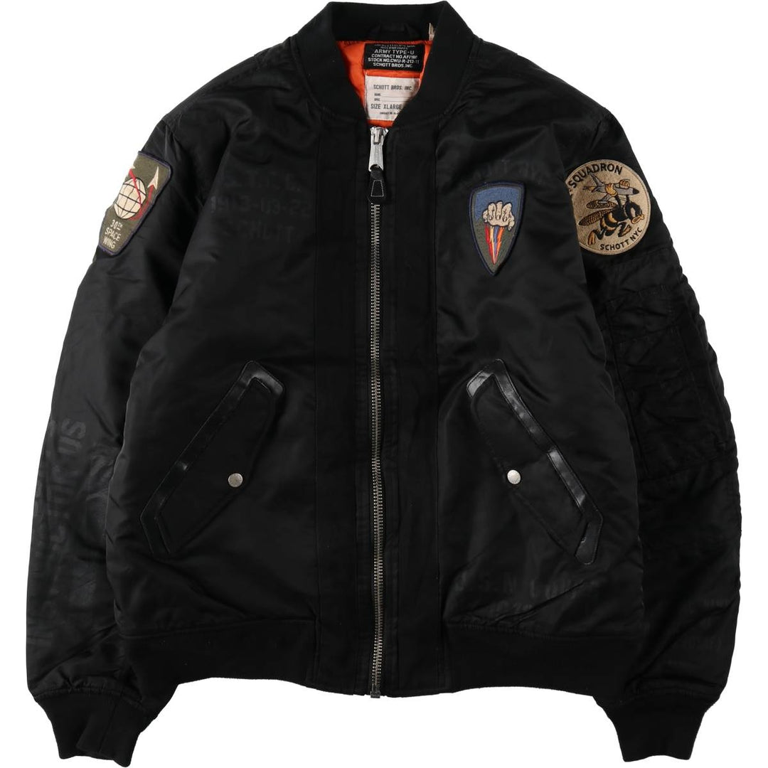 Civilian-made Schott TYPE-U padded military flight jacket, men's size XL equivalent. Nylon black type Vintage Second Hand