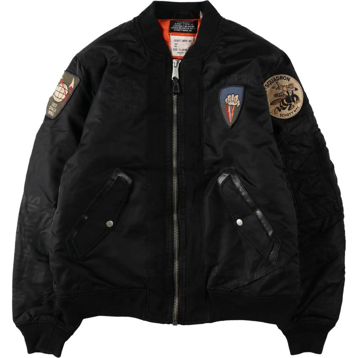 Civilian-made Schott TYPE-U padded military flight jacket, men's size XL equivalent. Nylon black type Vintage Second Hand