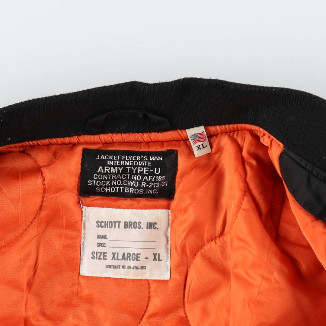 Civilian-made Schott TYPE-U padded military flight jacket, men's size XL equivalent. Nylon black type Vintage Second Hand