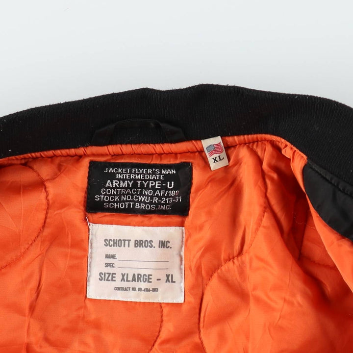 Civilian-made Schott TYPE-U padded military flight jacket, men's size XL equivalent. Nylon black type Vintage Second Hand