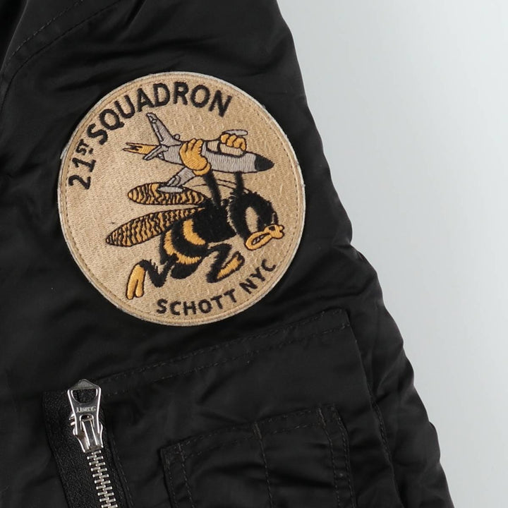 Civilian-made Schott TYPE-U padded military flight jacket, men's size XL equivalent. Nylon black type Vintage Second Hand