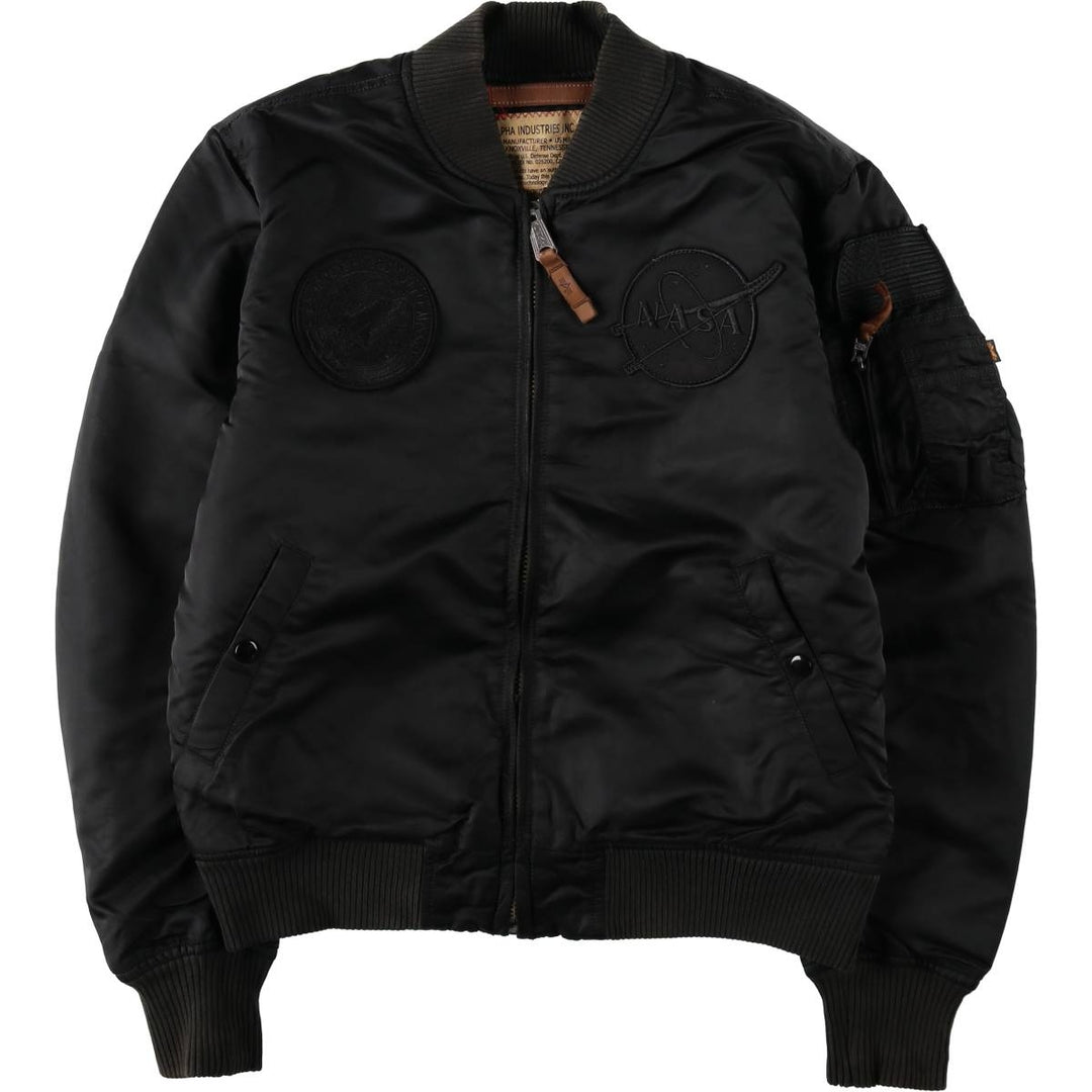 Alpha Industries MA-1 type NASA insulated military flight jacket, men's size M equivalent. Nylon black type Vintage Second Hand