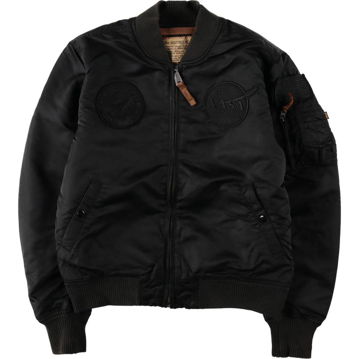 Alpha Industries MA-1 type NASA insulated military flight jacket, men's size M equivalent. Nylon black type Vintage Second Hand