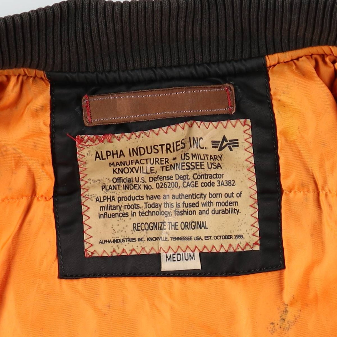 Alpha Industries MA-1 type NASA insulated military flight jacket, men's size M equivalent. Nylon black type Vintage Second Hand