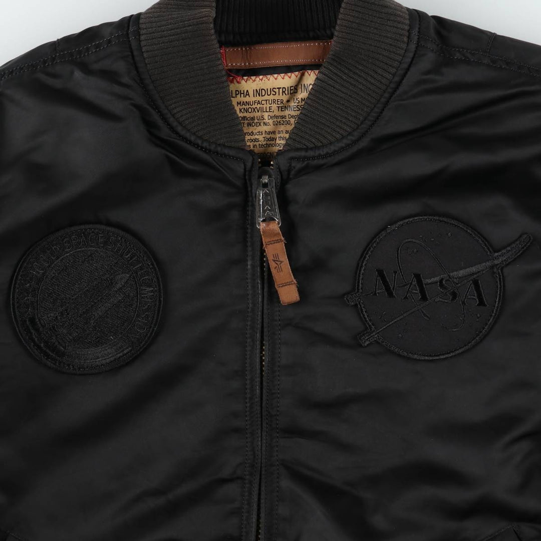 Alpha Industries MA-1 type NASA insulated military flight jacket, men's size M equivalent. Nylon black type Vintage Second Hand
