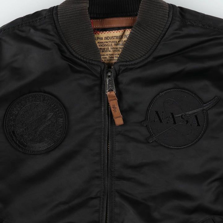 Alpha Industries MA-1 type NASA insulated military flight jacket, men's size M equivalent. Nylon black type Vintage Second Hand