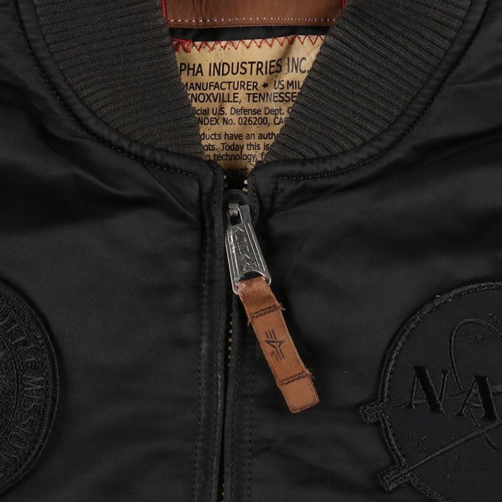 Alpha Industries MA-1 type NASA insulated military flight jacket, men's size M equivalent. Nylon black type Vintage Second Hand