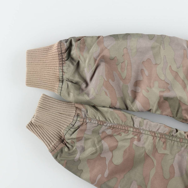 Civilian-made Alpha Industries MA-1 type camouflage pattern (woodland camo) military flight jacket, men's size L equivalent. Nylon Khaki type Vintage Second Hand
