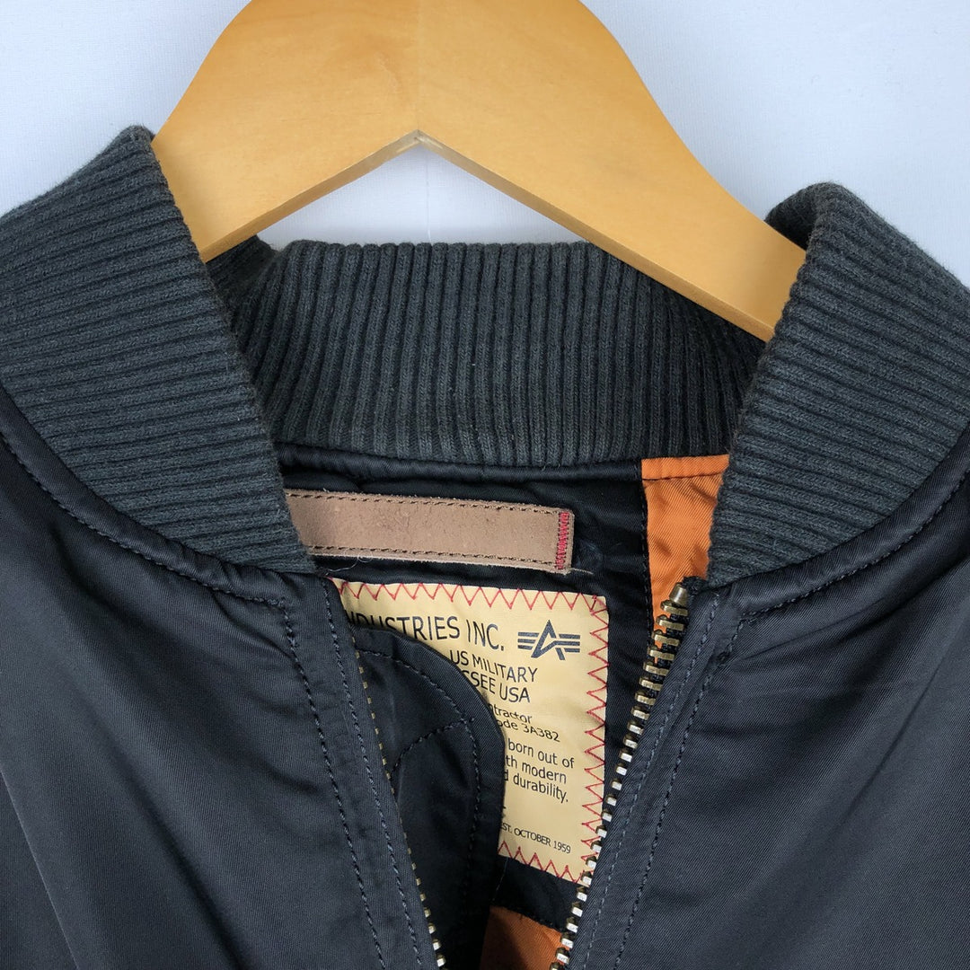 Civilian Alpha MA-1 style padded military flight jacket, men's size L Nylon black type Vintage Second Hand