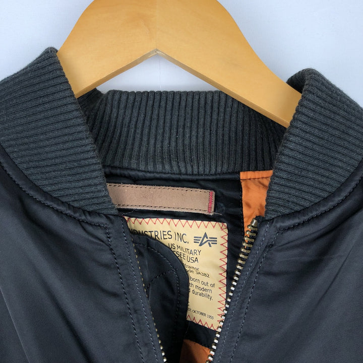 Civilian Alpha MA-1 style padded military flight jacket, men's size L Nylon black type Vintage Second Hand