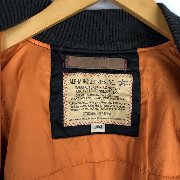 Civilian Alpha MA-1 style padded military flight jacket, men's size L Nylon black type Vintage Second Hand