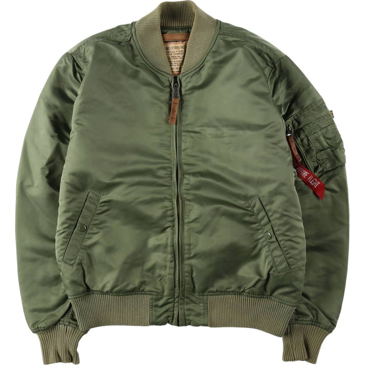Civilian Alpha MA-1 style padded military flight jacket, men's size L Nylon Khaki type Vintage Second Hand