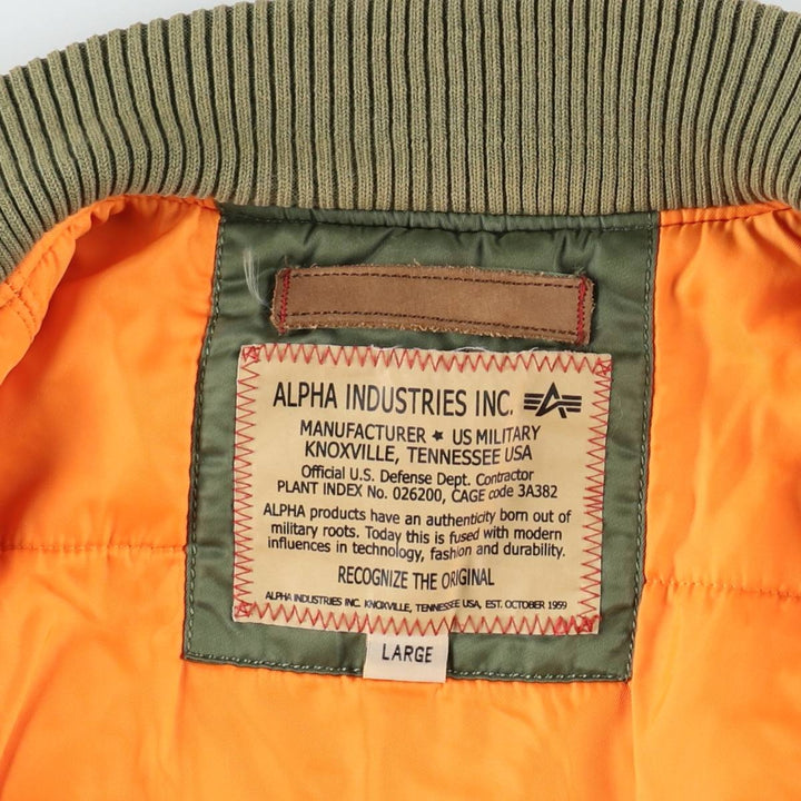 Civilian Alpha MA-1 style padded military flight jacket, men's size L Nylon Khaki type Vintage Second Hand