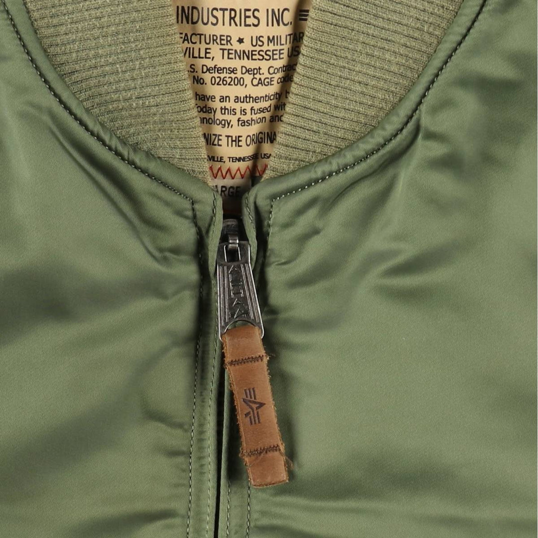 Civilian Alpha MA-1 style padded military flight jacket, men's size L Nylon Khaki type Vintage Second Hand