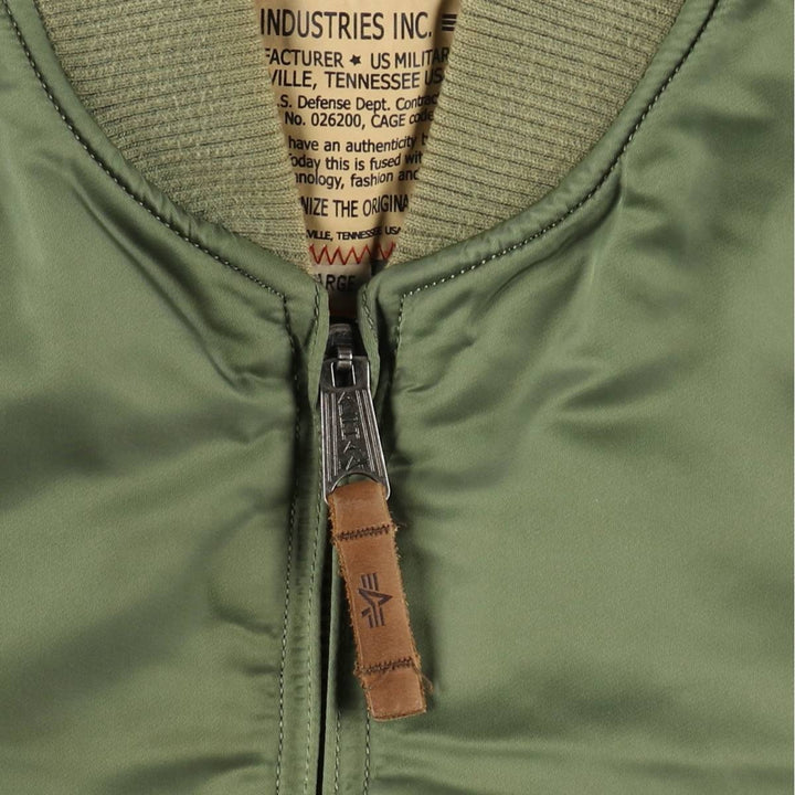 Civilian Alpha MA-1 style padded military flight jacket, men's size L Nylon Khaki type Vintage Second Hand