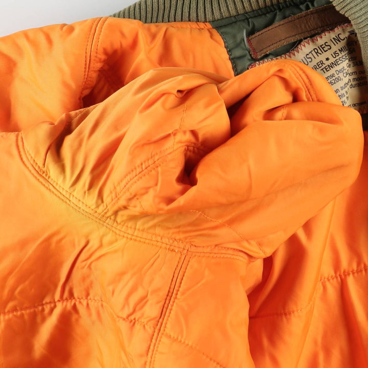 Civilian Alpha MA-1 style padded military flight jacket, men's size L Nylon Khaki type Vintage Second Hand