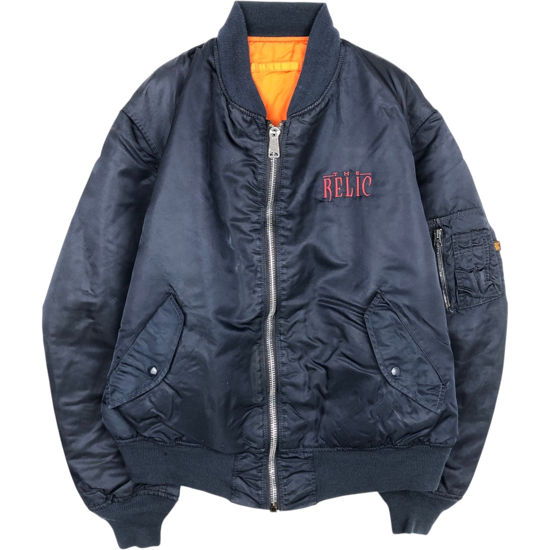 90'S civilian Alpha MA-1 style padded military flight jacket, made in the USA, men's size XL Nylon navy blue type Vintage Second Hand