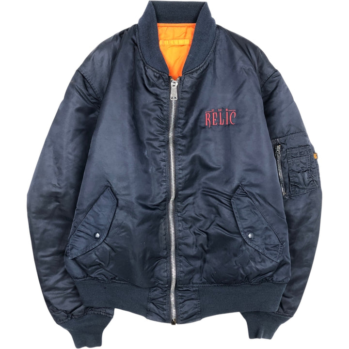 90'S civilian Alpha MA-1 style padded military flight jacket, made in the USA, men's size XL Nylon navy blue type Vintage Second Hand