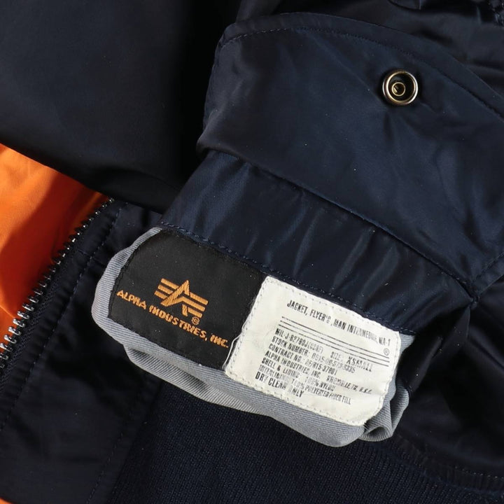 1990'S Civilian Alpha ALPHA MA-1 Type Padded Military Flight Jacket, Men's Size XS (Equivalent), Vintage Nylon navy blue type Vintage Second Hand