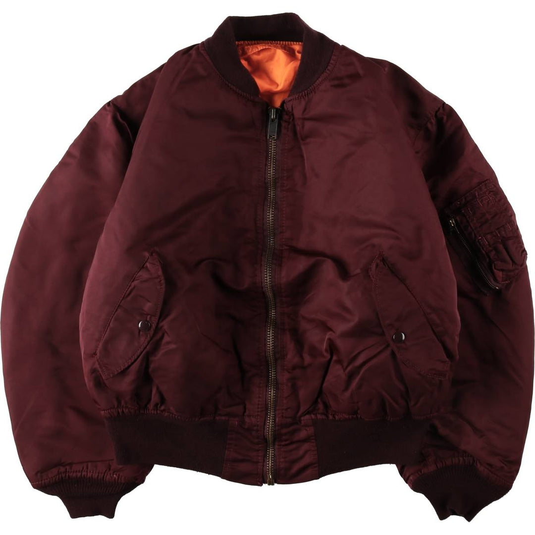 80s-90'S Civilian Alpha MA-1 Style Padded Military Flight Jacket, Made in USA, Men's Size XL Nylon wine-red Vintage Second Hand